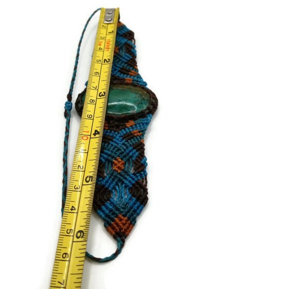 Handmade Bracelet Woven in Macrame Thread and Turquoise Natural Stone Spiritual - Picture 9 of 9